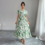 Puff-Sleeve V-Neck Holiday Dress