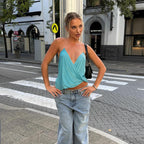 Women's Spring Women Clothing Sexy Slim Solid Color V Neck Brace Sleeveless Backless Trendy T Shirt Women