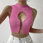 's Top Hollow Out Cutout Out Strap Solid Color Short Slim