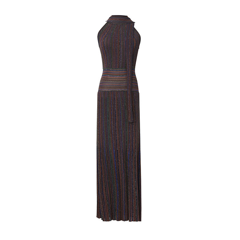 Women's Retro Striped Halter Maxi Dress