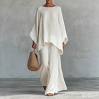 Women Elegant Simple Loose Solid Color Shirt Wide Leg Pants Two Piece Sets
