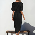 Women's Raglan Sleeve Solid Color Irregular Asymmetric Dress