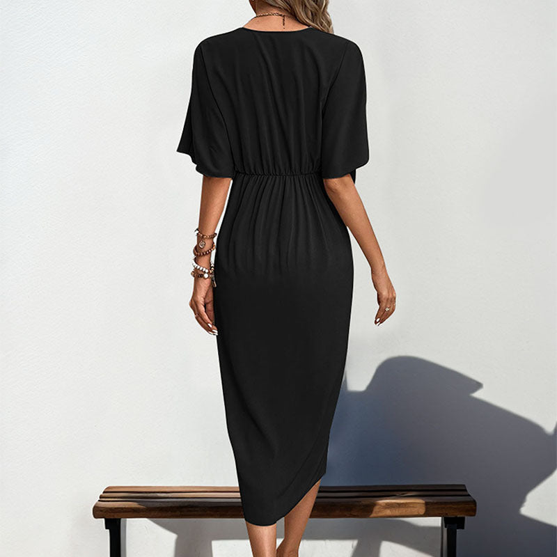 Women's Raglan Sleeve Solid Color Irregular Asymmetric Dress
