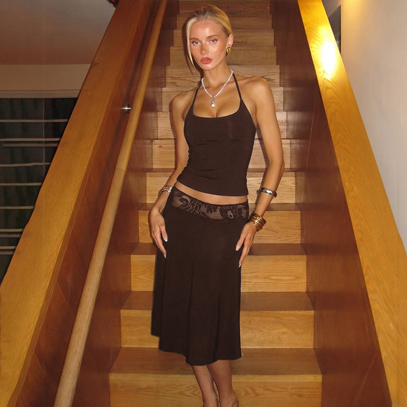 Women's Lace Top and Skirt Two-Piece Set