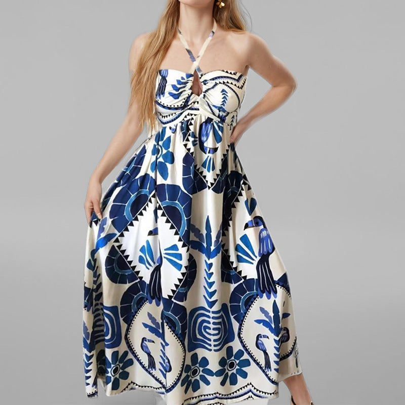 Spring Printing Halter Tube Top Dress
