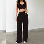 Loose High Waist Black Draping Work Pant Business Straight Leg Ladies