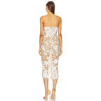 Women's White Strapless Floral Mesh Midi Dress