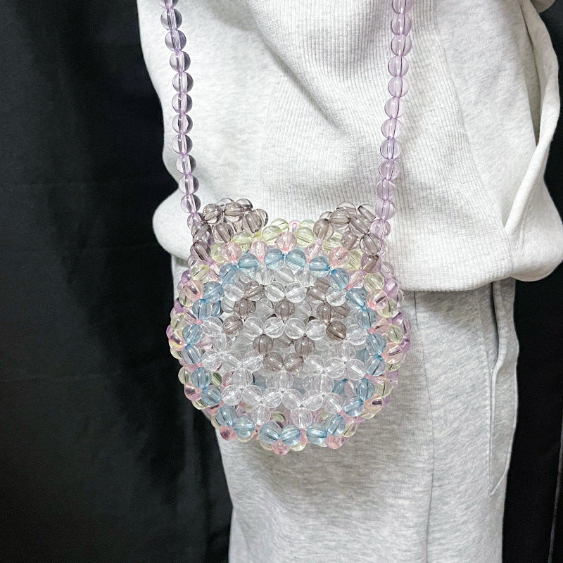 Beaded Bag Hand Woven round Bear Shaped Crossbody Bag Casual Cute Niche Mini Acrylic Bag