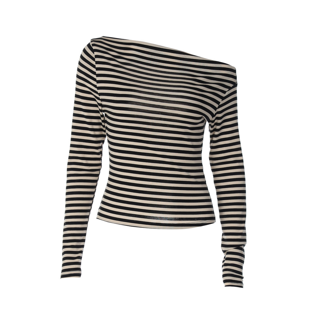 Women’s Contrast Stripe Asymmetric Long Sleeve Top