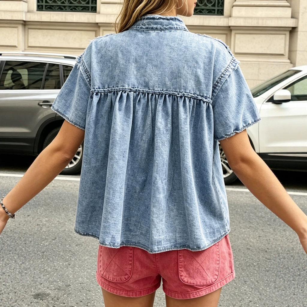 Women's Frayed-Hem Denim Shirt