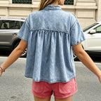 Women's Frayed-Hem Denim Shirt