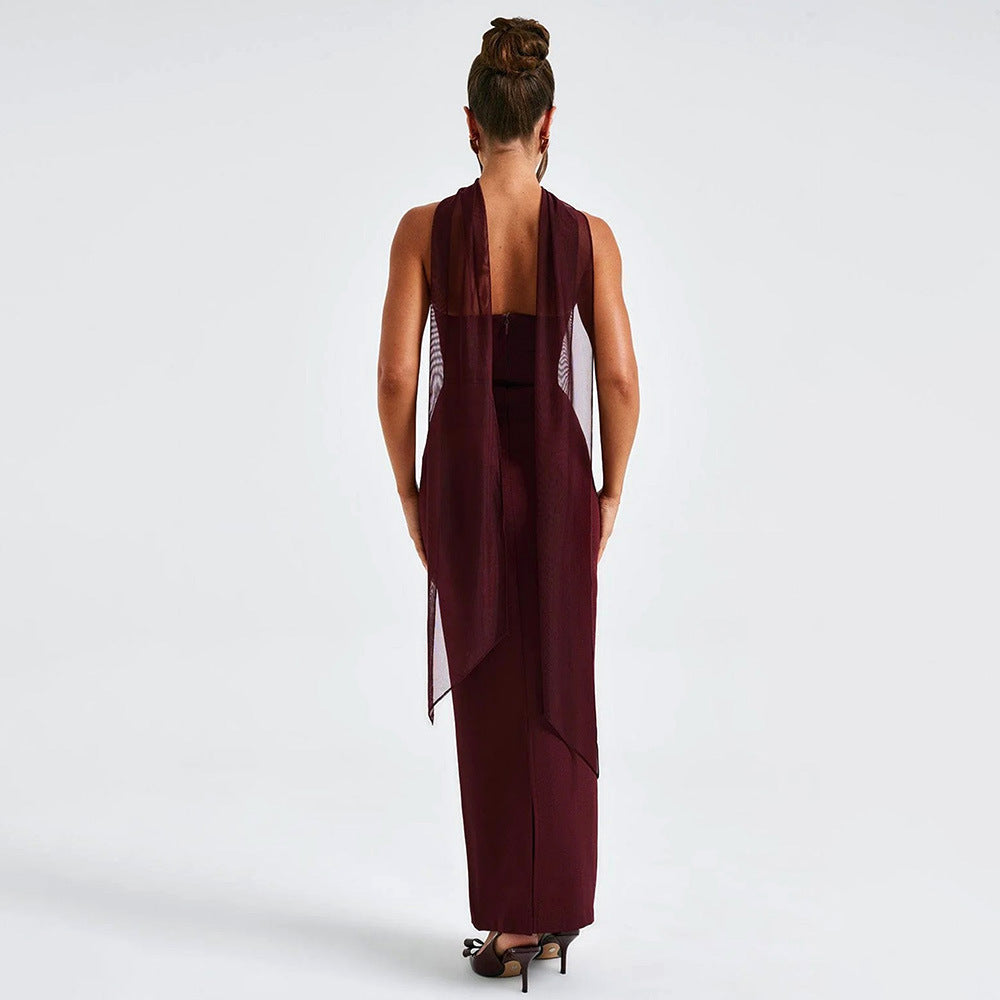 Women's Tube Top Cinched Waist Dress Ribbon Backless Sheath Dress