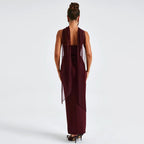 Women's Tube Top Cinched Waist Dress Ribbon Backless Sheath Dress
