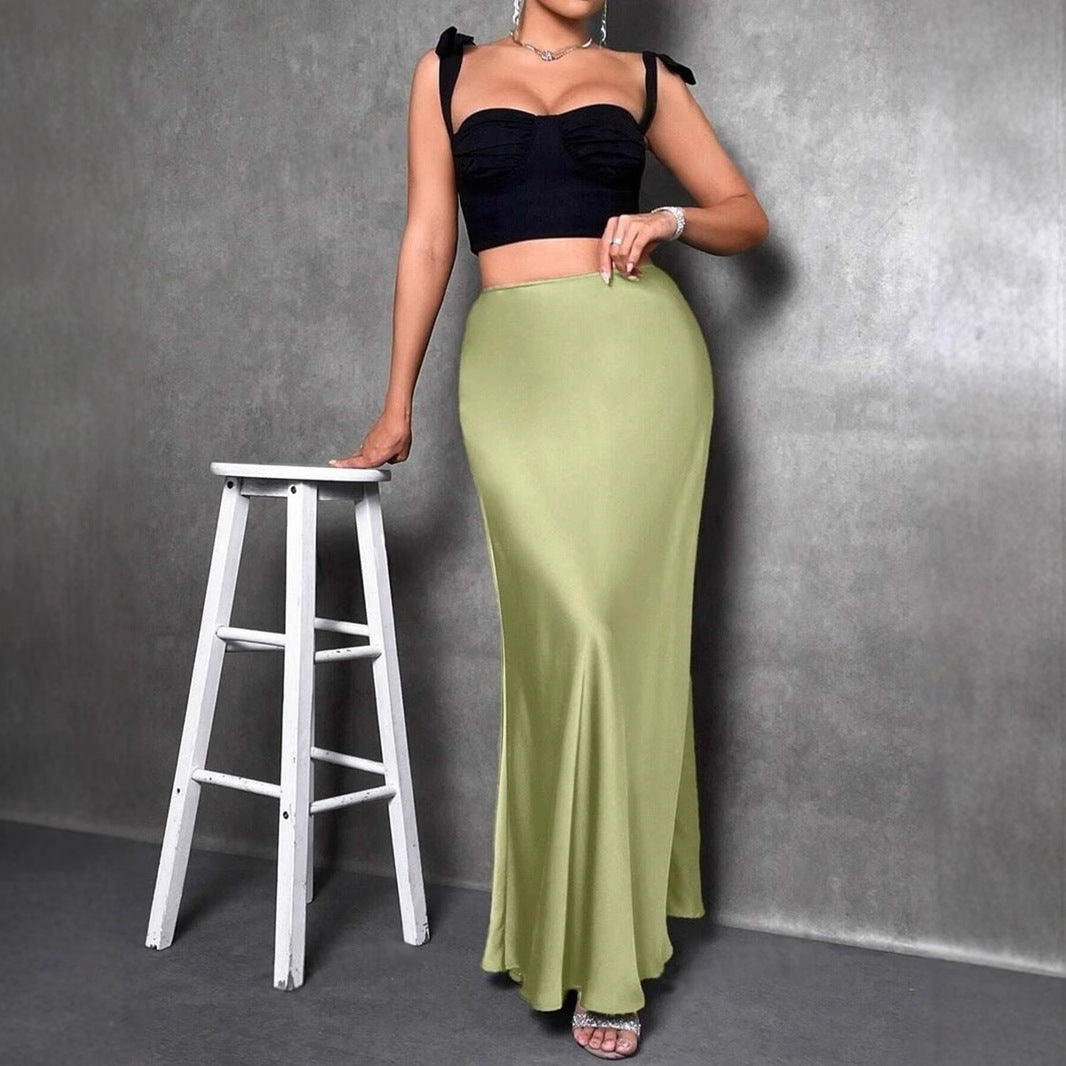 Women's Satin A Line Long Skirt