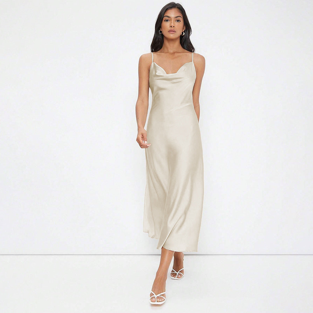 Women's Satin Cowl-Neck Cami Maxi Dress