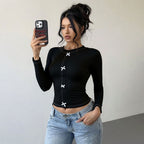 Women's Women Clothing Sexy T Shirt Autumn Winter Bow Short Long Sleeve Top