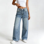 Retro Loose High Waist Wide Leg Straight Women Denim Pants