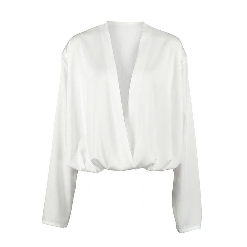 Women's White Relaxed V-Neck Blouse