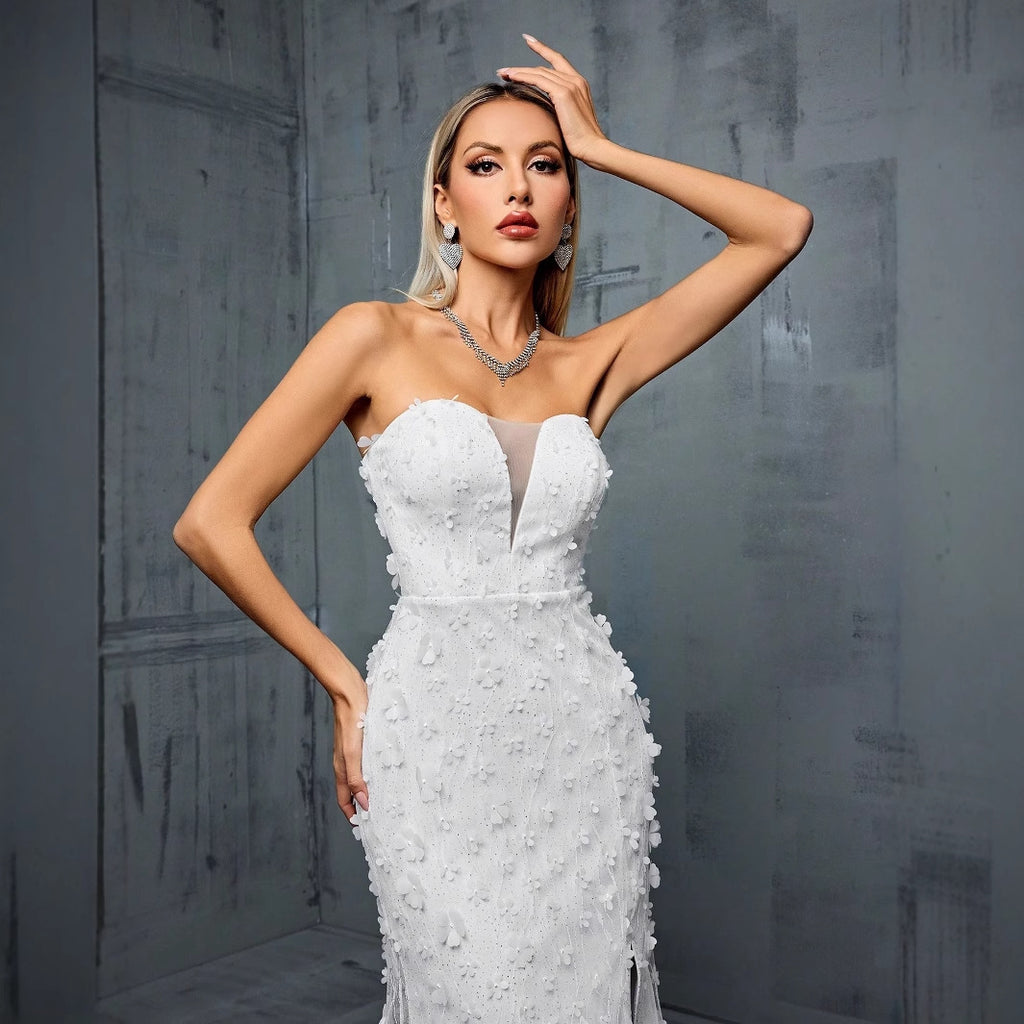 Women's Tube Top Evening Dress V Neck Fishtail Gauzy Gown Cocktail Party Annual Party Little Dress