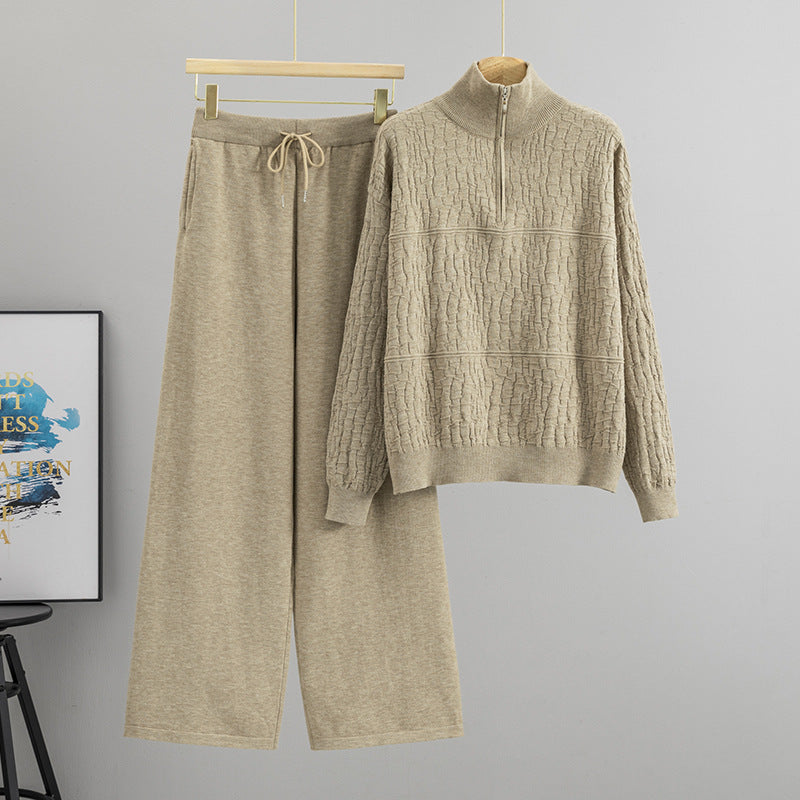 Women's Textured Knit Top and Wide-Leg Pants Set