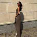 Summer Solid Color Casual Square Collar Vest Wide Leg Pants Sports Two-Piece Set