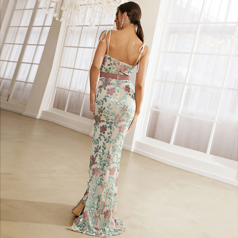 Women's Elegant Boat Neck Sequined Cocktail Sheath Fishtail Bridesmaid Dress Evening Dress Women Dress