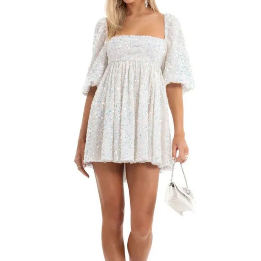 Women's Plus Size Loose Version Sequin Dress Casual Round Neck Short