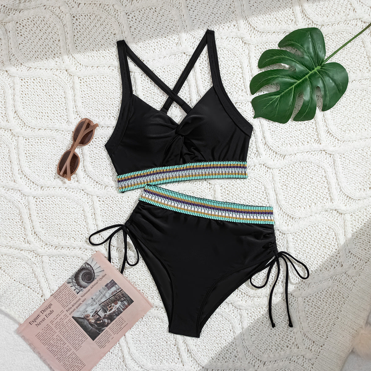 Drawstring One-piece Swimwear