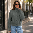 Women's Dark Gray Turtleneck Wool-Style Cardigan