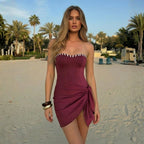 Wine Red One-piece Swimwear