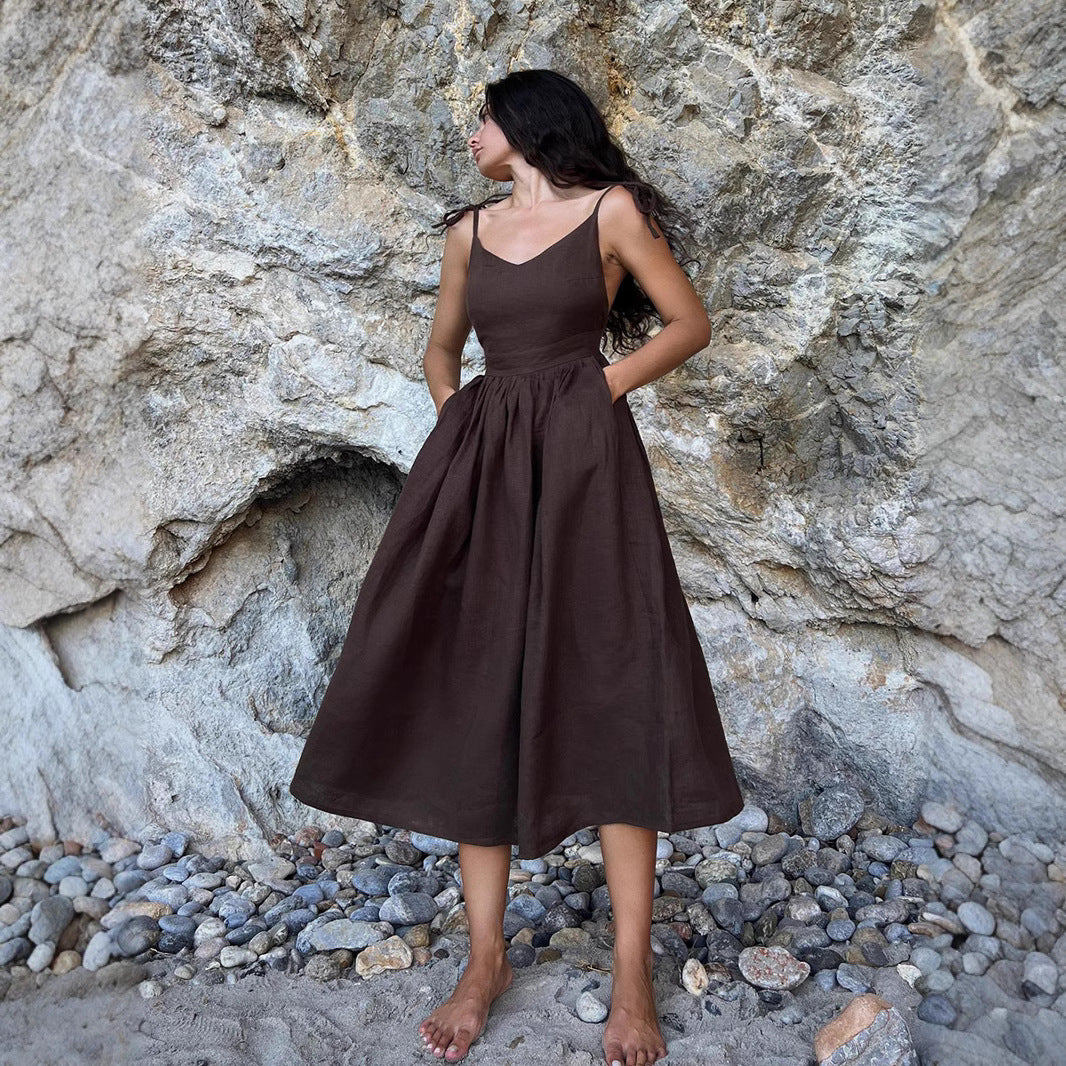 Women's Cotton V-Neck Maxi Dress