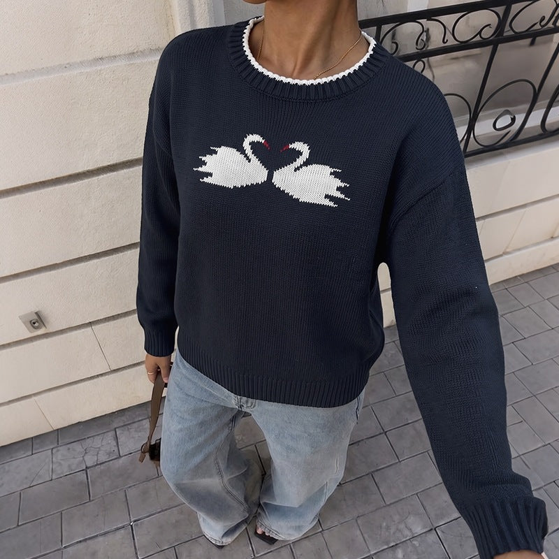 Women's Jacquard Swan Pattern Sweater