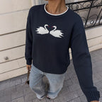 Women's Jacquard Swan Pattern Sweater