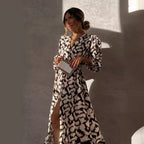 Women's Ruffle-Trim Animal-Print V-Neck Lantern-Sleeve Dress