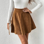's Autumn Winter Suede Skirt A Line Skirt High Waist Zipper Umbrella Skirt