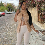 Women's 's Christmas Personalized Furry Halter Hollow Out Cutout Cardigan