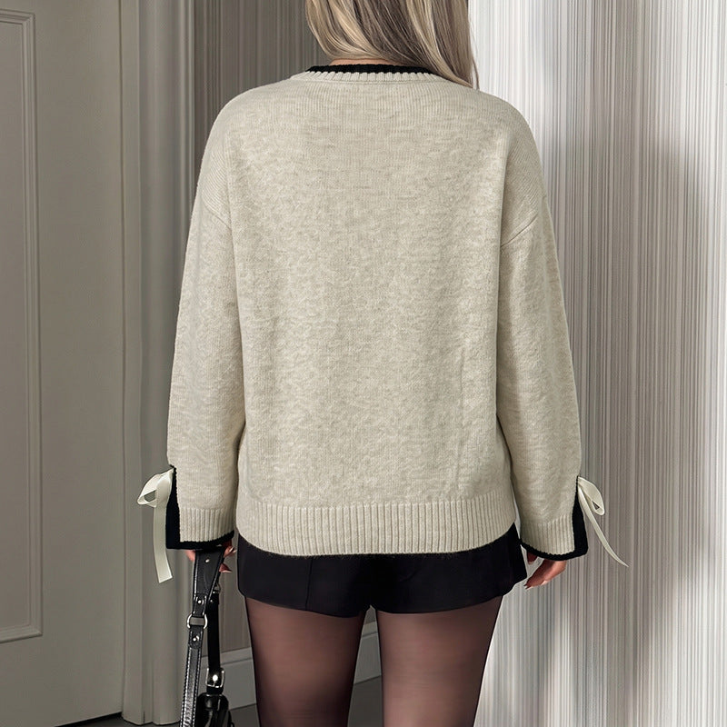 Women's Color-Block Bow-Cuff Knit Sweater