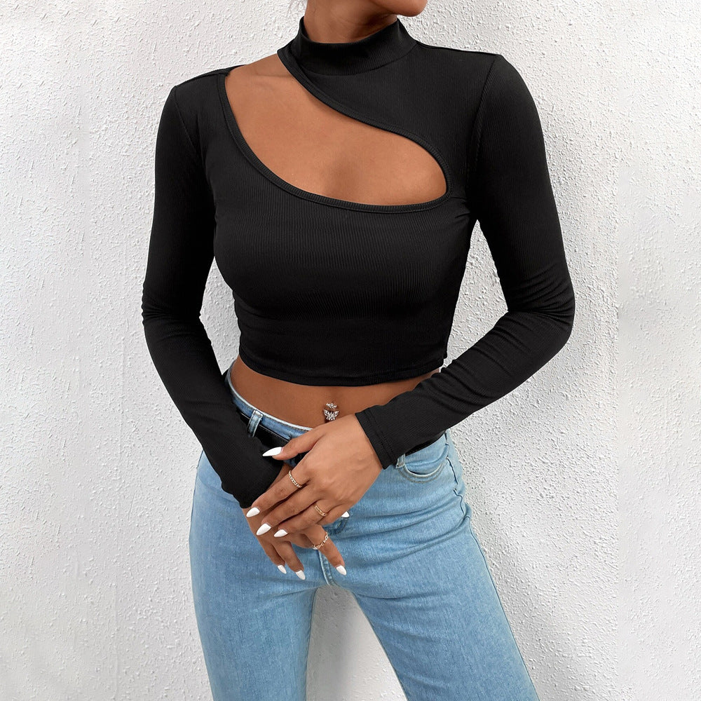 Women's Women's T Shirt Fal Winter Slim Cropped Exposed Short Long
