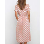 Women's Summer V Neck Ruffle Sleeve Single Breasted Waist Controlled Lace Up Polka Dot Dress
