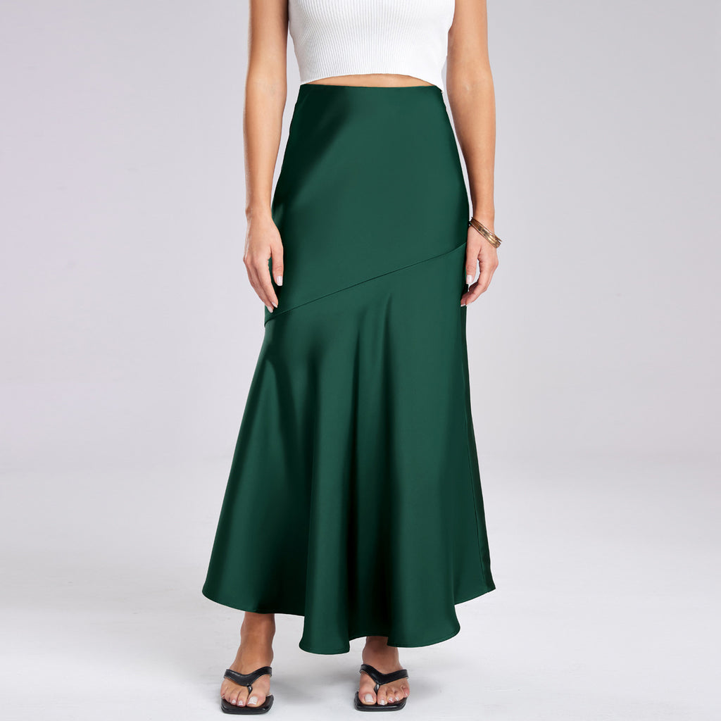Acetate Satin Patchwork Maxi Skirt