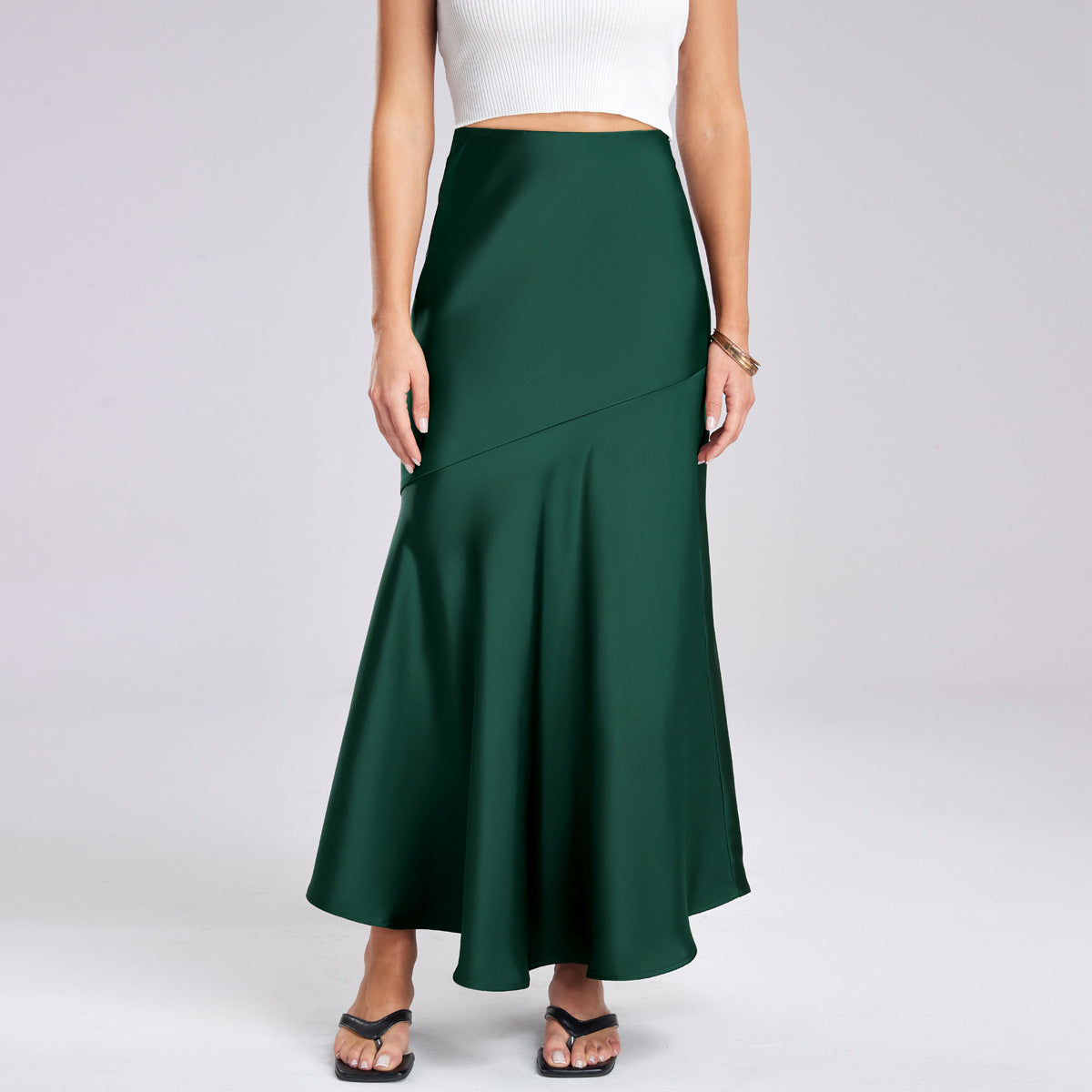 Acetate Satin Patchwork Maxi Skirt