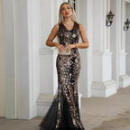 Women's Short Sleeve Dress Women Sleeveless Sequined Mesh Fishtail Evening Dress