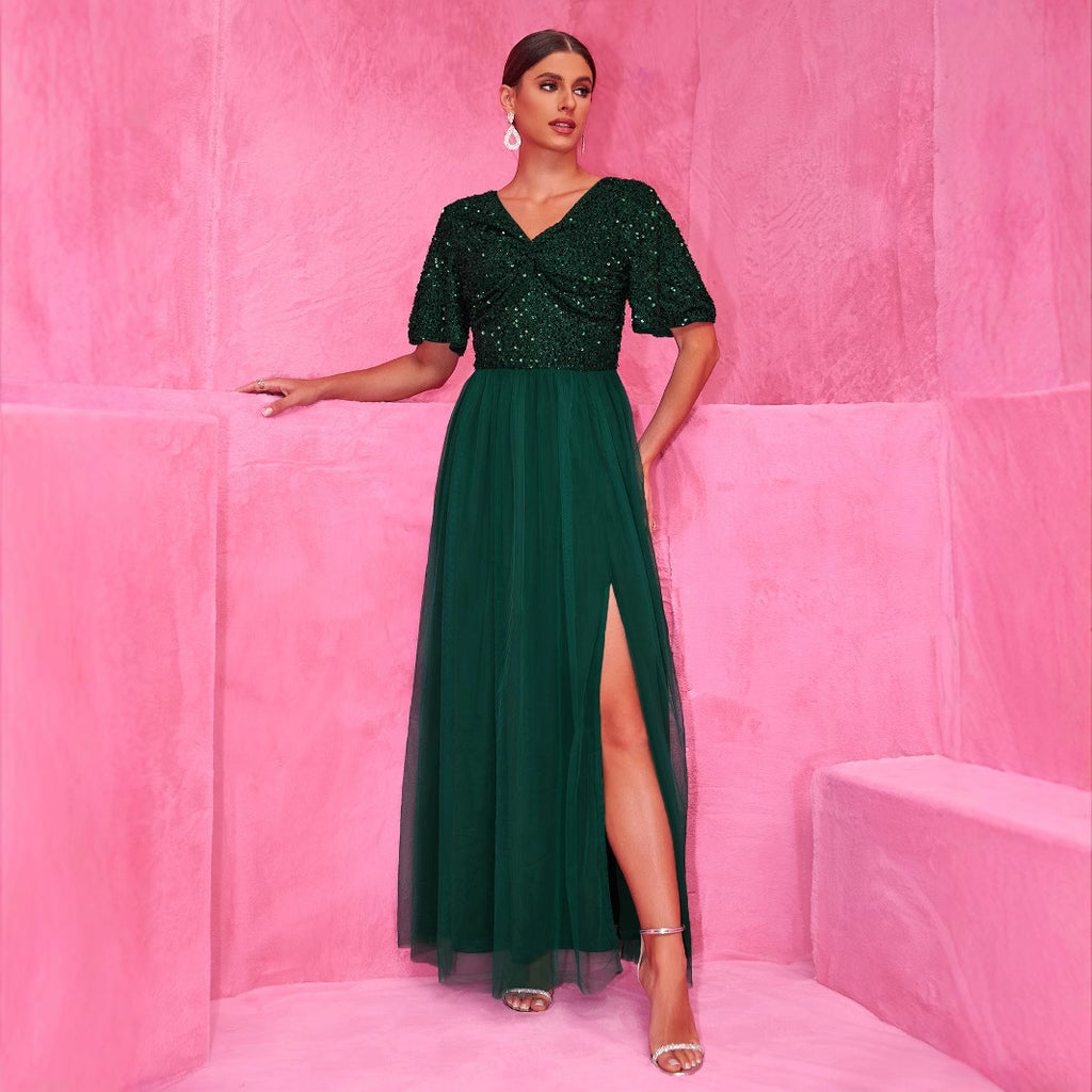 Sequined A-Line Tulle Evening Dress
