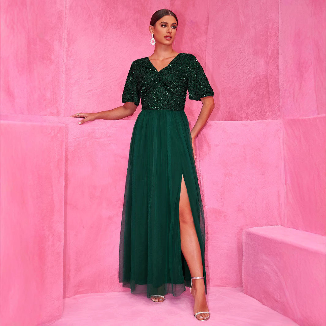Sequined A-Line Tulle Evening Dress