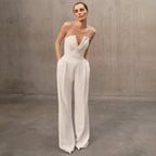 Women's Summer Bubble Beads Jumpsuit White Jumpsuit Casual Two Piece Suit Without Belt