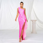 Women's One-Shoulder Sequin Split Evening Dress