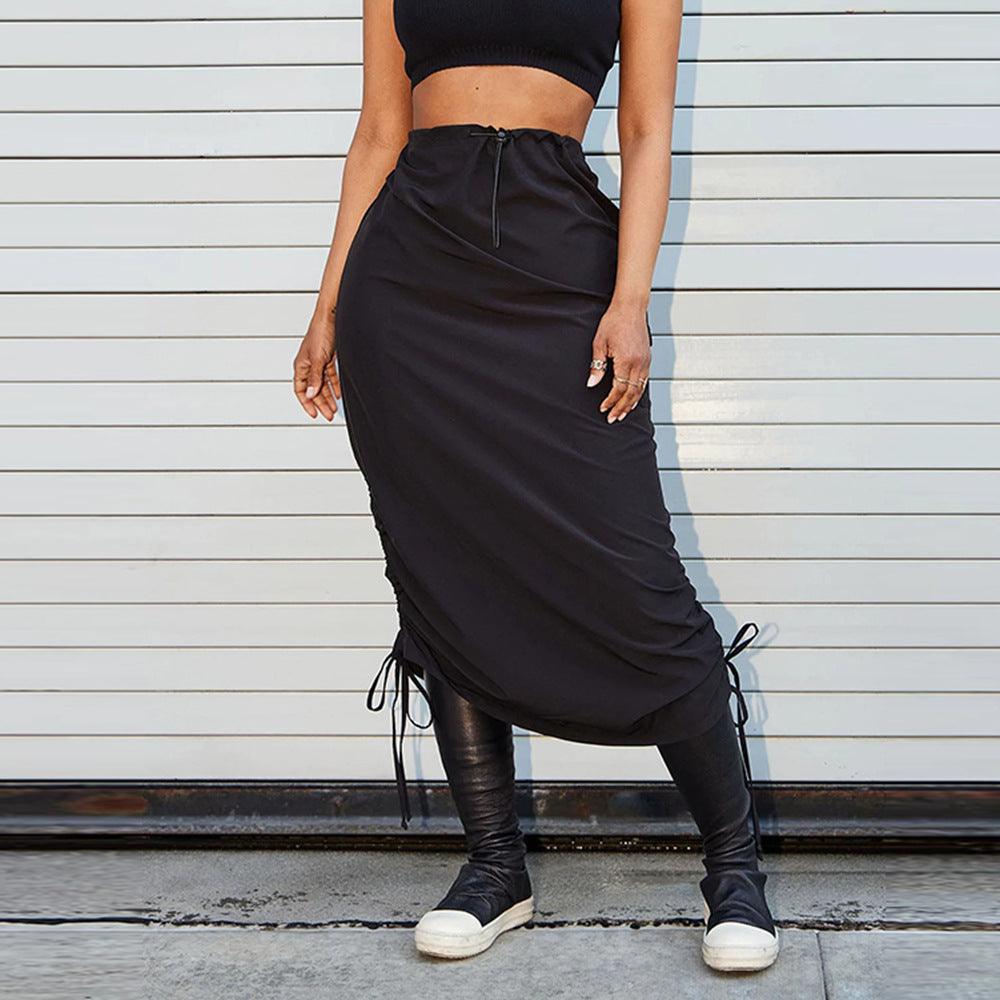Personalized Pocket Elastic Waistband Drawstring Skirt