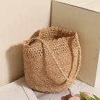 Women's Raffia One-Shoulder Straw Bucket Bag