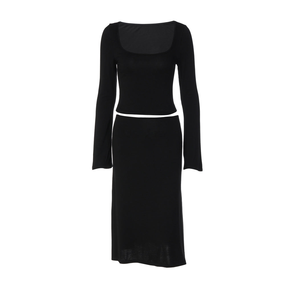 Women Clothing Summer U Neck Long Sleeved Top Slim Fit