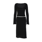 Women Clothing Summer U Neck Long Sleeved Top Slim Fit